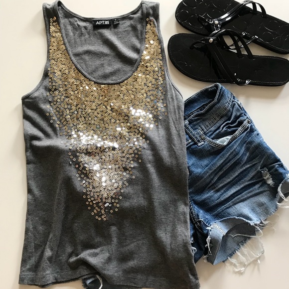 Apt. 9 Tops - Apt. 9 Grey Sequin Tank